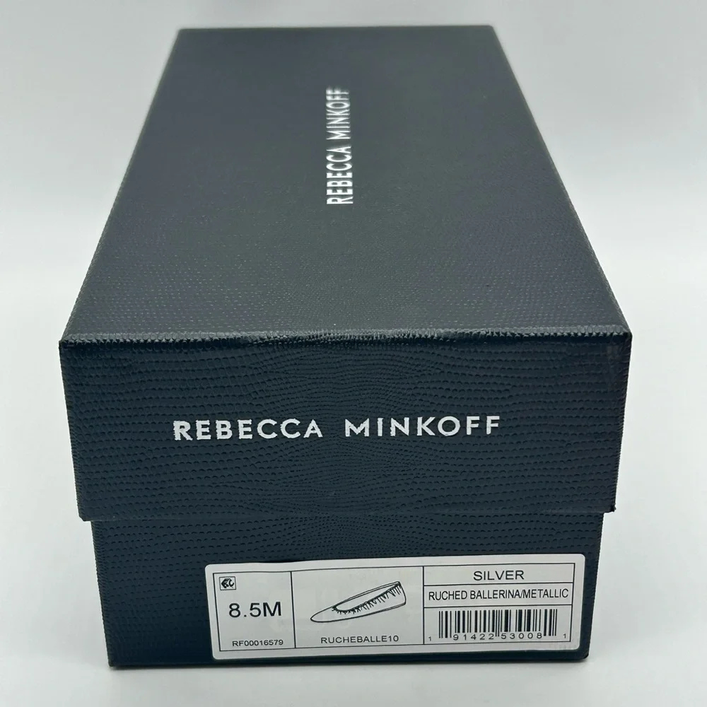 Rebecca Minkoff Ruched Silver Metallic Ballerina Flats Size 8.5 NEW With Box